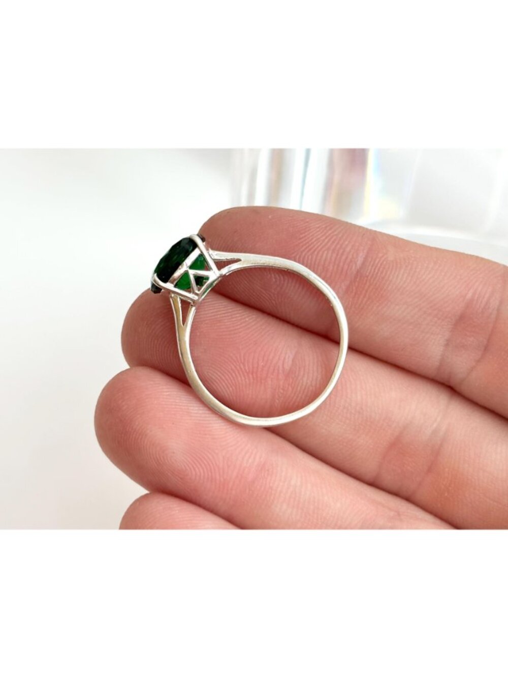 Green Tourmaline Round Cut Solitaire Sterling Silver 925 Vintage Ring - sz 10 - Picture 8 of 15